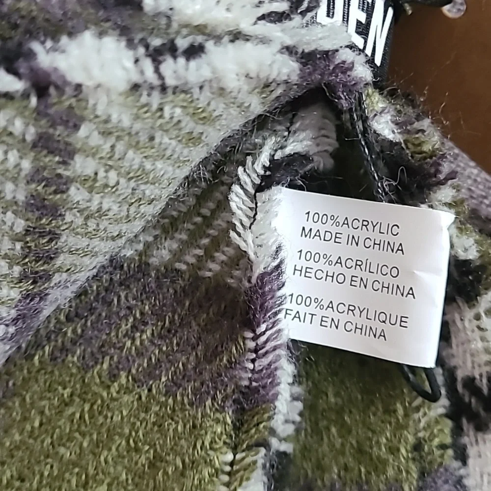 Steve Madden Plaid ‎ Houndstooth Scarf Reversible Print nwt
